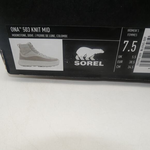 NEW Sorel Women's 7.5 ONA 503 Knit Mid Sneakers Boots Moonstone Gray - Picture 10 of 11